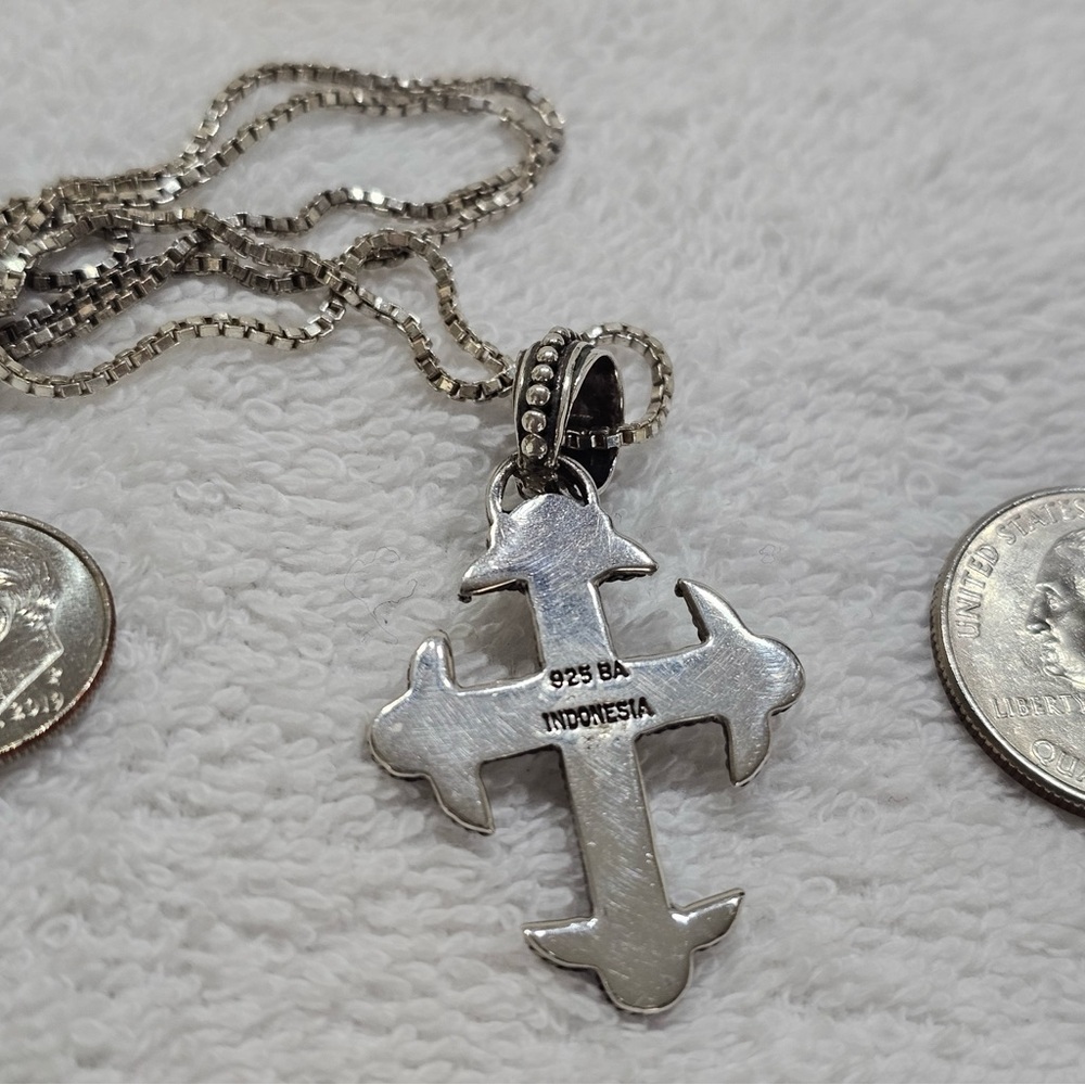 BA Indonesia 925 Silver Cross Necklace With White Pearl - Picture 8 of 11